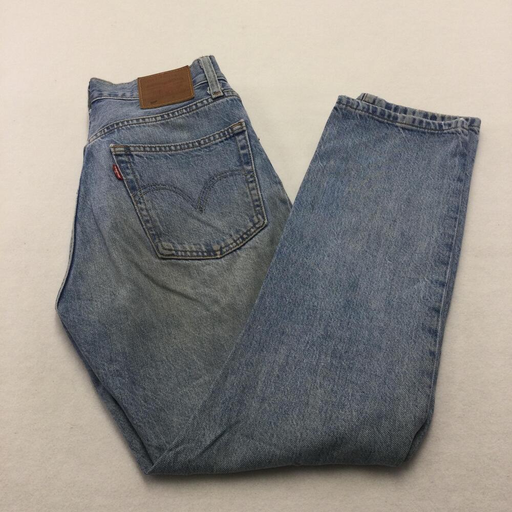 Levis 501 Jeans Womens W26 L26 Blue Wash High Rise Straight Button Fly Waterless